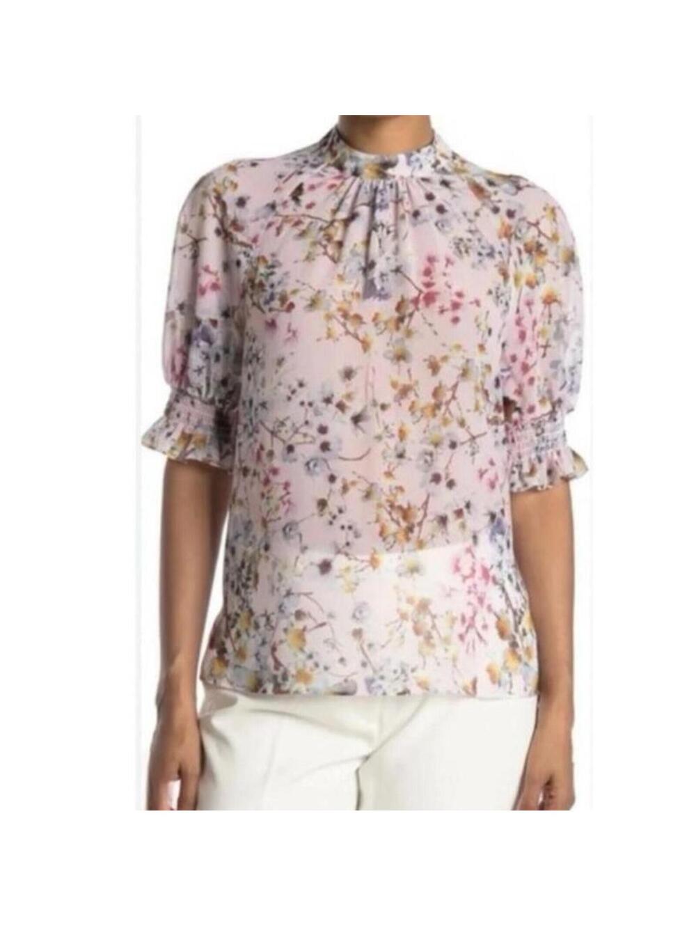 Ted Baker Sheer Floral Short Sleeve Top Size 4 (US 10-12)